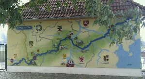 Karte der Elbe auf Gebäudewand